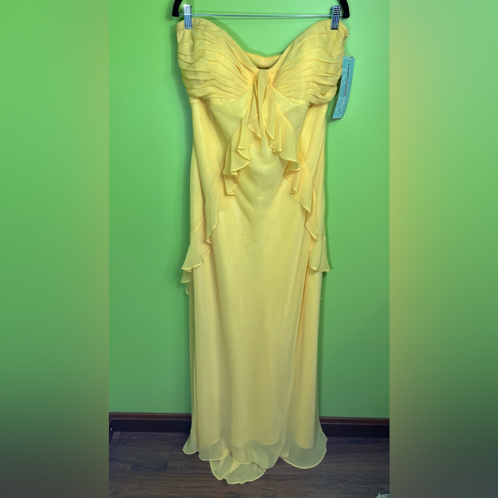 Strapless Yellow Ruffled Evening Gown